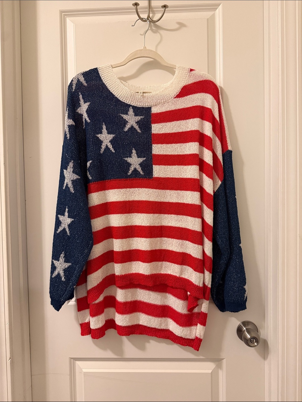 Flag-Print Crewneck Sweater - Red, White & Navy